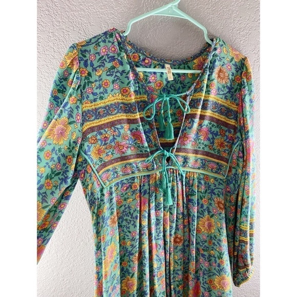 Spell & The Gypsy Collective Folk Town Boho Turquoise Floral Midi Dress - Picture 6 of 16